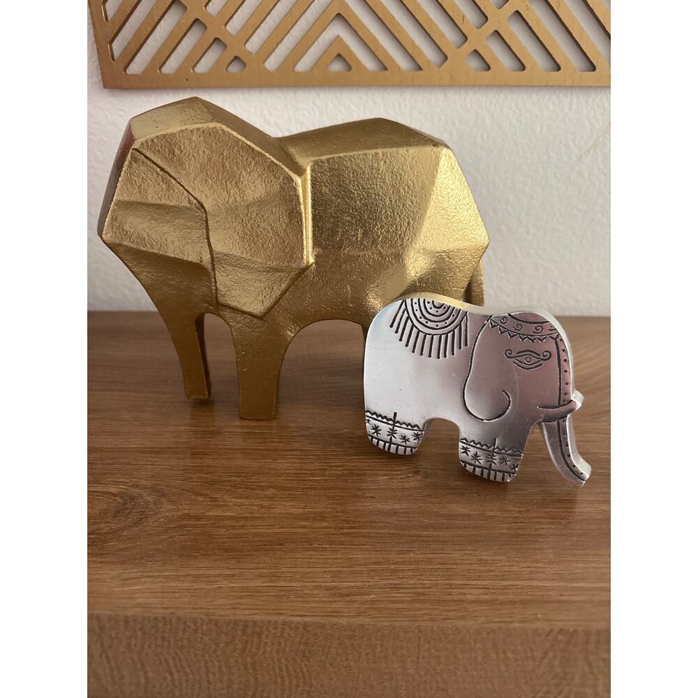 Elephant Decor Lot – Wood Carved + Gold Modern + Etched Metal